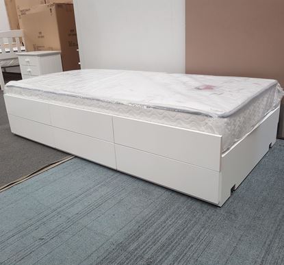 Picture of Eddie Single Bed Trundle with Built in Drawers Mattress White Half Assembled Malaysian Made