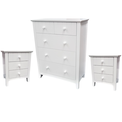 Picture of IVY Tallboy with Two Bedside Table Fully Assembled White Malaysian (110kg Weight)