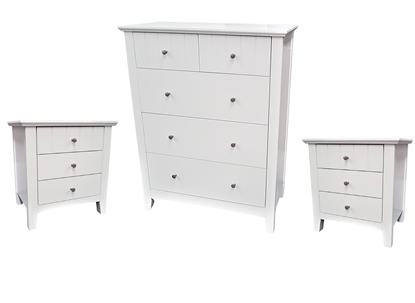 Picture of IVY Tallboy with Two Bedside Table Fully Assembled White Malaysian (110kg Weight)