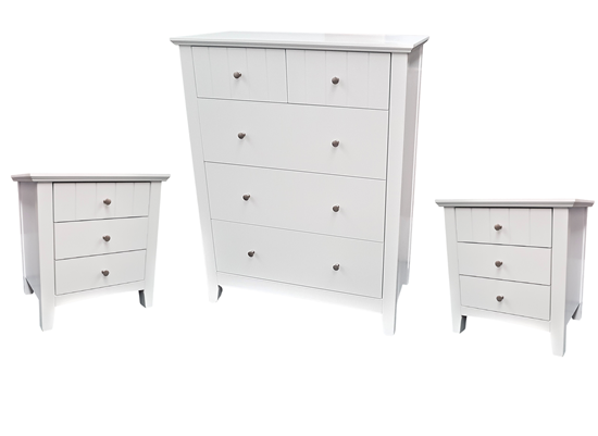 Picture of IVY Tallboy with Two Bedside Table Fully Assembled White Malaysian (110kg Weight)