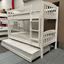 Miki Solid Hardwood Bunk Bed with Trundle & Mattresses in White finish, featuring premium craftsmanship and space-saving design
