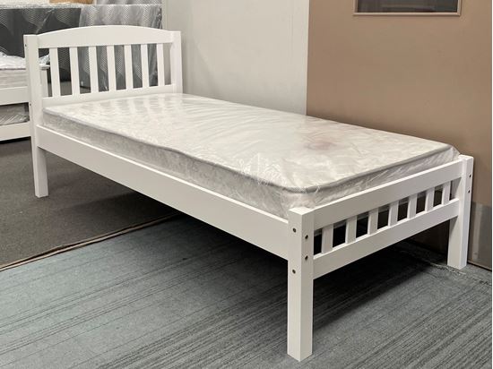 Picture of Miki Solid Hardwood Single Bed with Mattress (White) | Made in Malaysia