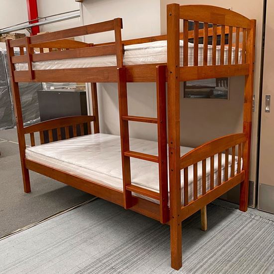 Miki Higher King Single Hardwood Bunk Bed with Mattresses in Antique Oak – Sleek & Durable