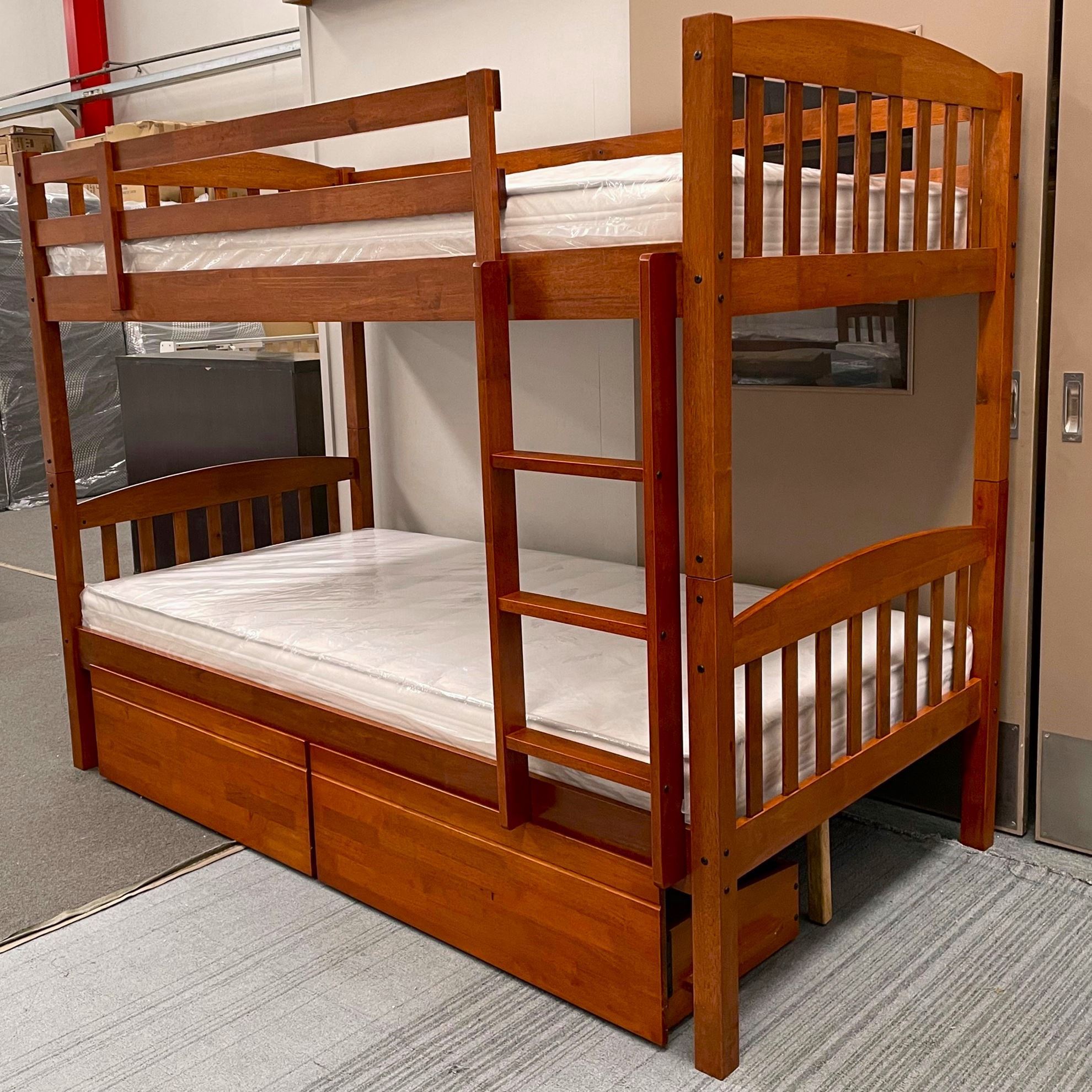 Furniture Place NZ Miki king Single Higher Bunk Bed with Drawers Solid Hardwood Oak Malaysian Made
