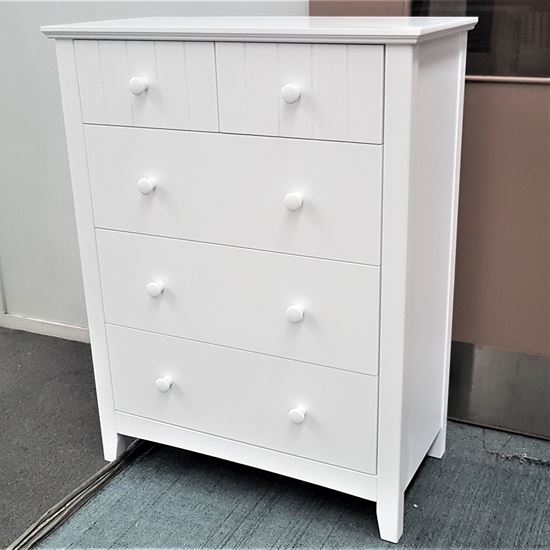 Picture of IVY Tallboy 5 Drawer Fully Assembled White Malaysian Made (65kg Weight)