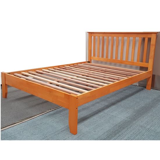 Picture of SH1 Queen Bed Solid Hardwood Honey Oak Colour Malaysian Made