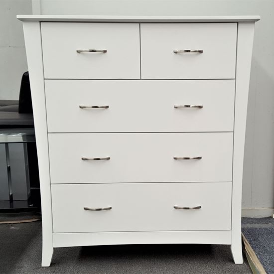 Picture of KIA Tallboy 5 Drawer Fully Assembled White Curvaceous Sides Malaysian Made (60kg Weight)