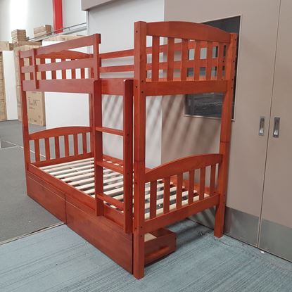 Miki Higher Solid Hardwood Bunk Bed with Drawers in Antique Oak finish, featuring premium craftsmanship and space-saving design