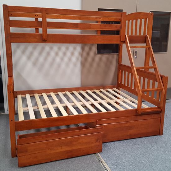 Miki Higher Solid Hardwood Bunk Bed with Drawers in Double Single Size with Antique Oak Finish – Premium Durable Design