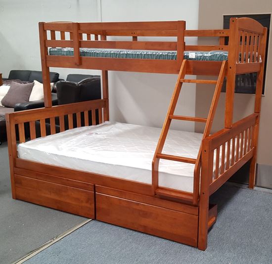 Miki Higher Solid Hardwood Bunk Bed with Drawers & Mattresses in Double Single Size with Oak Finish – Premium Durable Design
