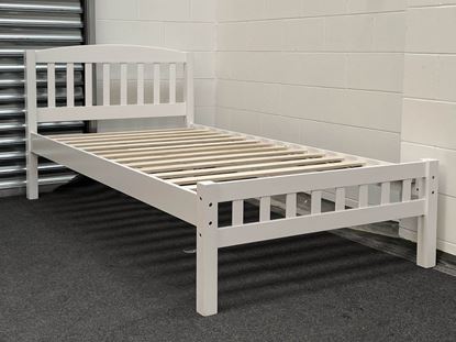 Miki Solid Hardwood King Single Bed with a sleek white finish, crafted from durable solid wood for modern elegance and long-lasting quality