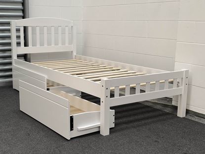 Miki Solid Hardwood Single Bed with Drawers in White Finish - Durable & Stylish