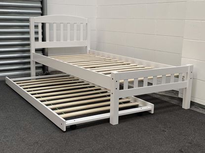 Miki Solid Hardwood Single Bed with Trundle in White Finish - Space-Saving & Stylish