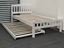 Miki King Single Bed in white, crafted from solid rubberwood, featuring a slatted headboard and footboard with a pull-out trundle for extra sleeping space.