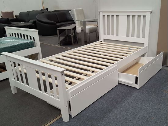 Holly King Single Bed in White with Storage Drawers – Solid Rubberwood Frame