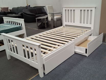 Holly King Single Bed in White with Storage Drawers – Solid Rubberwood Frame