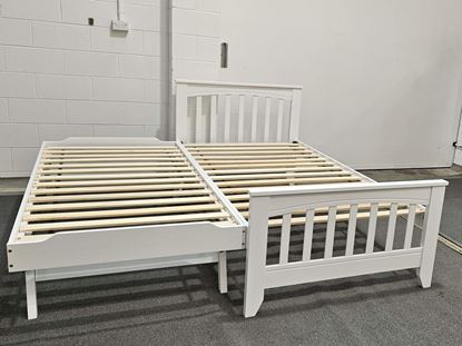 Cooper King Single Bed with Pop up Trundle in white, crafted from solid hardwood with a sturdy frame and elegant design