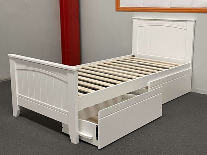 Emilia hardwood king single bed with Drawers in white, featuring a timeless design – made in Malaysia