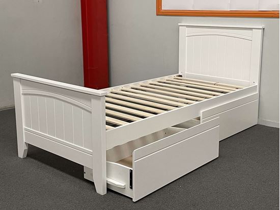 Emilia hardwood king single bed with Drawers in white, featuring a timeless design – made in Malaysia
