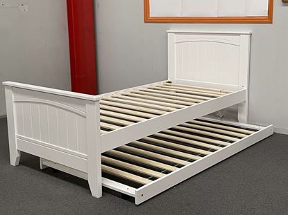 Emilia hardwood king single bed with Trundle in white, featuring a timeless design – made in Malaysia