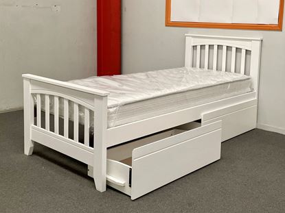 Picture of Cooper Hardwood Single Bed with Drawers & Mattress – White Sleek Design | Made in Malaysia