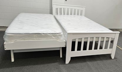Picture of Cooper Solid Hardwood Single Bed with Pop-Up Trundle & Mattresses– White Sleek Design | Made in Malaysia