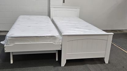 Picture of Emilia Solid Hardwood Single Bed with Pop-Up Trundle & Mattresses– White Timeless Design | Made in Malaysia