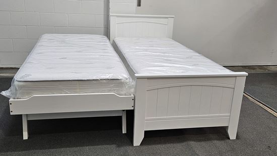 Picture of Emilia Solid Hardwood Single Bed with Pop-Up Trundle & Mattresses– White Timeless Design | Made in Malaysia