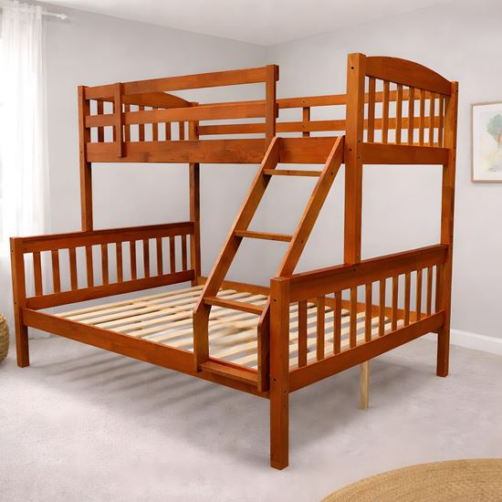Picture of Miki Solid Hardwood Single over Double Bunk Bed - Antique Oak