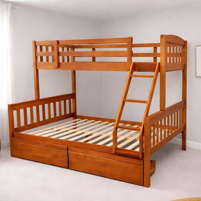 Picture of Miki Solid Hardwood Single over Double Bunk Bed with Drawers - Antique Oak