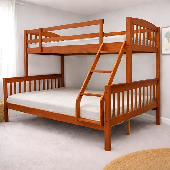 Picture of Miki Solid Hardwood Single over Double Bunk Bed - Antique Oak - Includes Mattresses