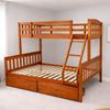 Picture of Miki Solid Hardwood Single over Double Bunk Bed with Drawers - Antique Oak - Includes Mattresses