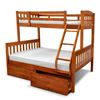 Picture of Miki Solid Hardwood Single over Double Bunk Bed with Drawers - Antique Oak - Includes Mattresses