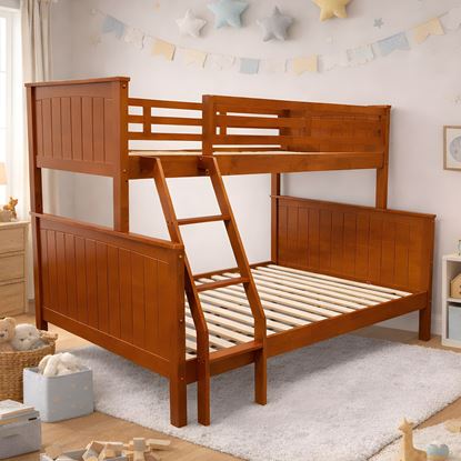 Picture of Emily Solid Hardwood Single over Double Bunk Bed - Antique Oak Built to Higher Standards