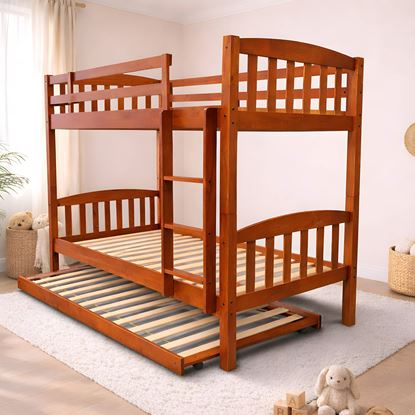 Picture of Miki2 Solid Hardwood King Single Bunk Bed with Trundle –Antique Oak