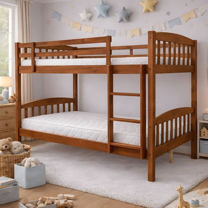 Picture of Miki Solid Hardwood King Single Bunk Bed – Antique Oak – Includes Mattresses