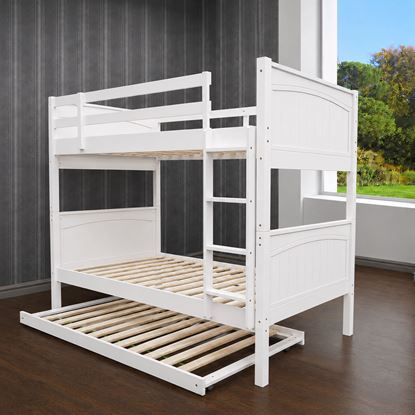 Picture of Emilia Solid Hardwood King Single Bunk Bed with Pull-Out Trundle – White