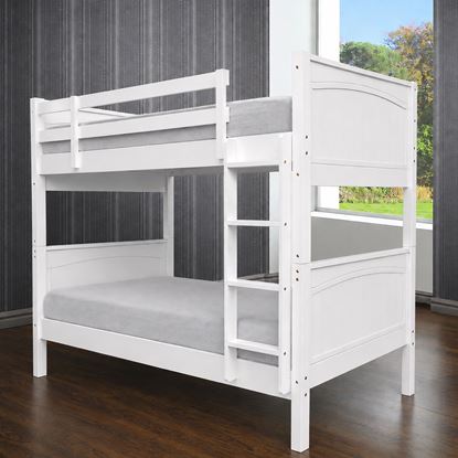 Picture of Emilia Solid Hardwood King Single Bunk Bed – White – Includes Mattresses