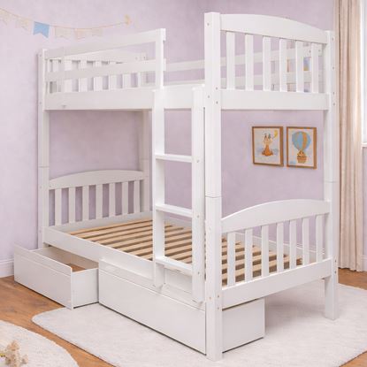 Miki White Bunk Bed with Open Storage Drawers