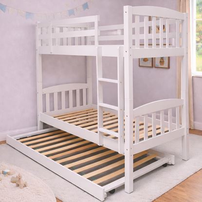Picture of Miki High Solid Hardwood Single Bunk Bed with Trundle – White