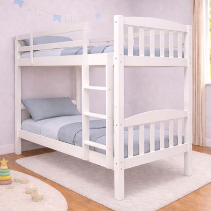 Picture of Miki High Solid Hardwood Single Bunk Bed – White – Includes Mattresses