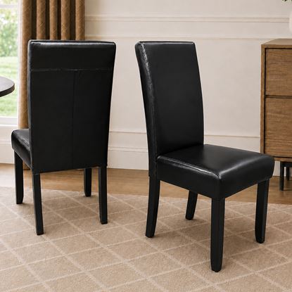 Picture of Zoe Black PU Leather Dining Chair with Dark Wooden Legs