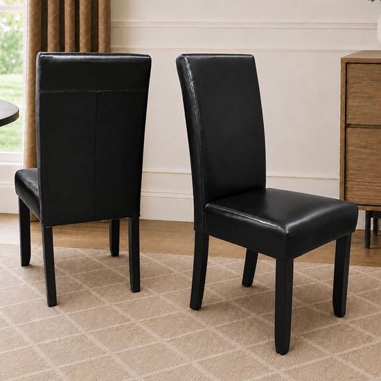 Picture of Zoe Black PU Leather Dining Chair with Dark Wooden Legs