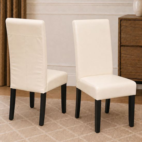 Picture of Zoe Ivory PU Leather Dining Chair with Dark Wooden Legs – Brand New Clearance Stock