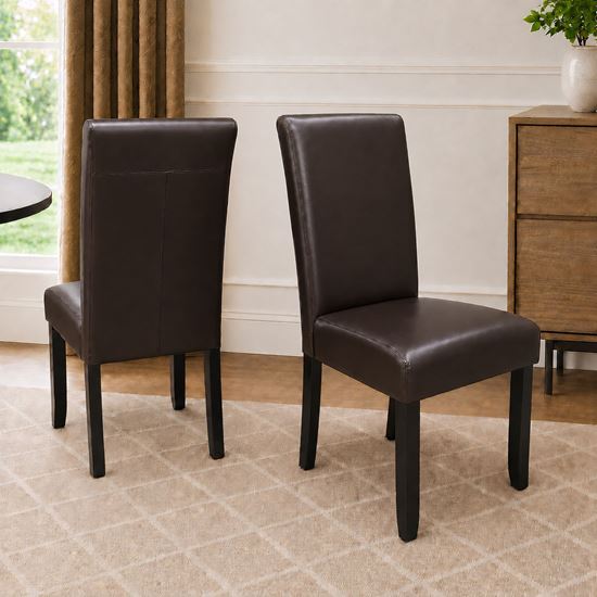 Picture of Zoe Brown PU Leather Dining Chair with Dark Wooden Legs