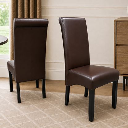 Picture of Vera Brown PU Leather Dining Chair with Dark Wooden Legs