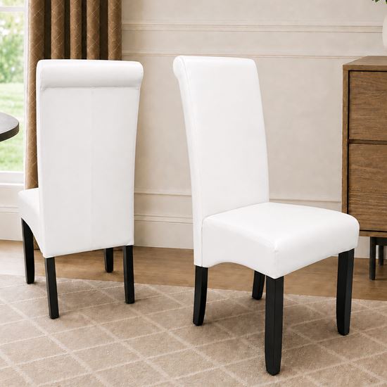 Picture of Vera White PU Leather Dining Chair with Dark Wooden Legs