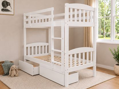 Picture of Miki High Solid Hardwood Single Bunk Bed with Storage Drawers – White