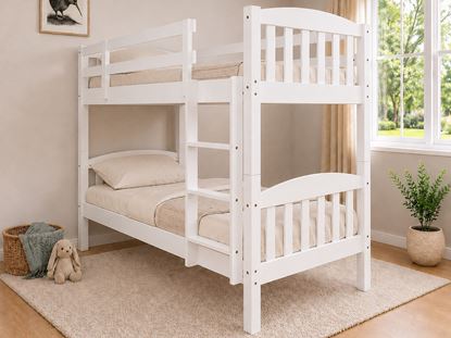 Picture of Miki High Solid Hardwood Single Bunk Bed – White – Includes Pocket Spring Mattresses