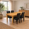 Picture of Alba / Zoe 4-Seater Dining Set, 1500mm Wooden Slab Table in Beech Colour with Black PU Leather Chairs